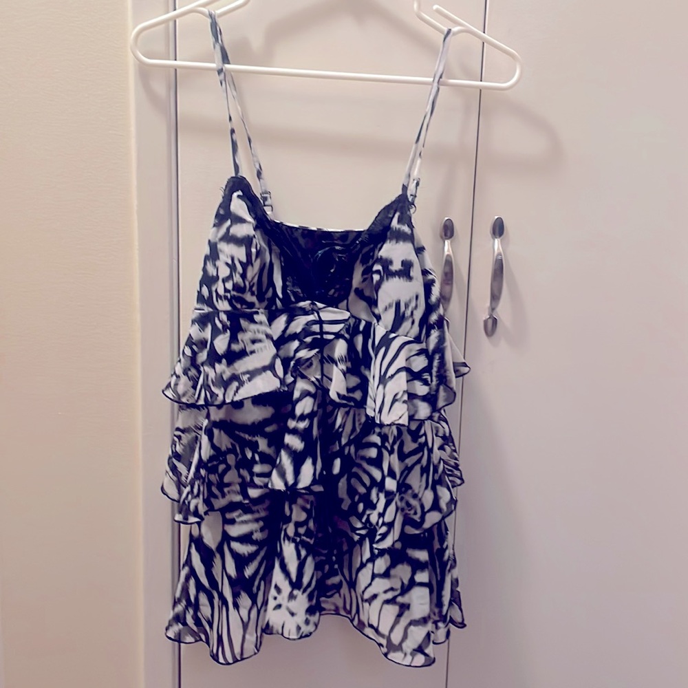 Paper Tee ruffle animal print tank top black and white size small